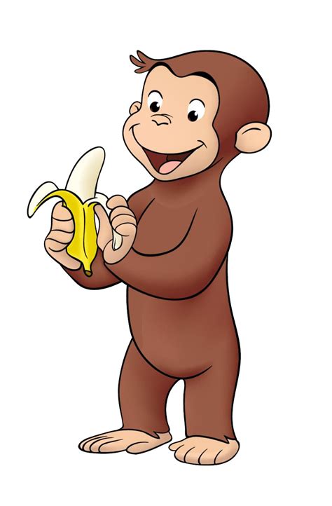 a cartoon monkey holding a banana and smiling