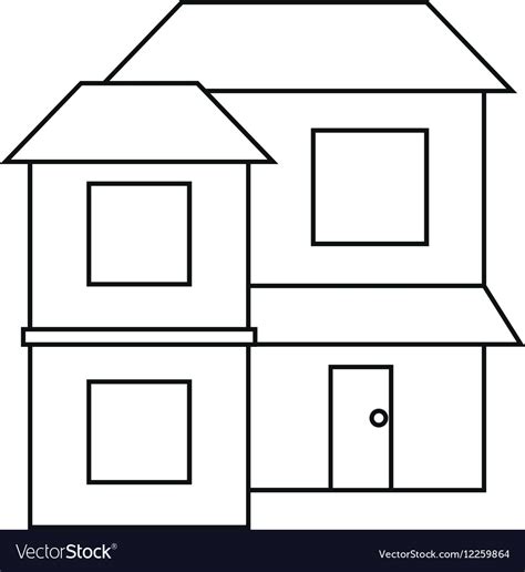 Home two floor out windows brown roof outline Vector Image