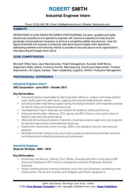 Industrial Engineer Resume Samples | QwikResume