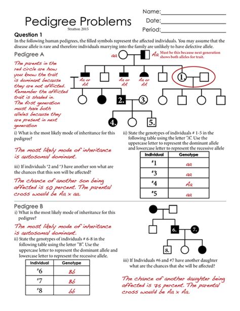 Pedigree Chart Practice With Answers