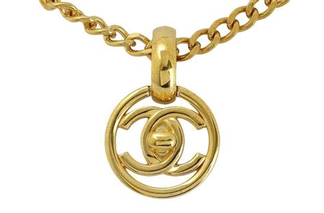 CHANEL Auth Coco Mark Necklace Gold Logo Pendant Free Shipping NOS Mint ...