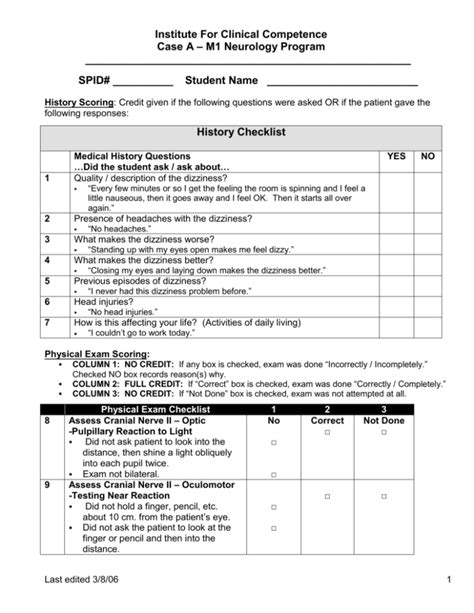 Physical Exam Checklist