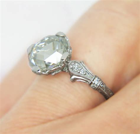 Rose Cut Engagement Ring - Vintage Rose Cut Moissanite 14K White Gold ...