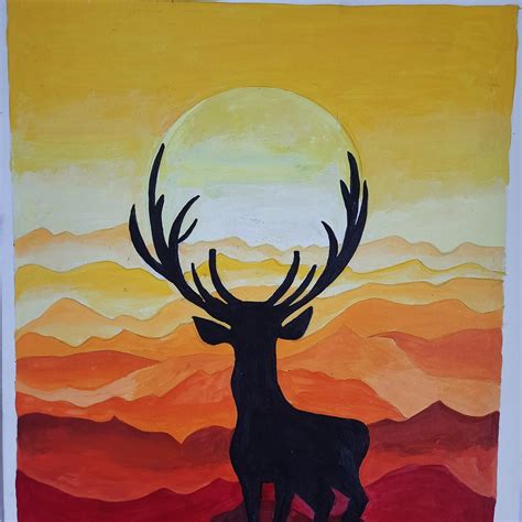 Deer in Sunset Acrylic Painting - Etsy