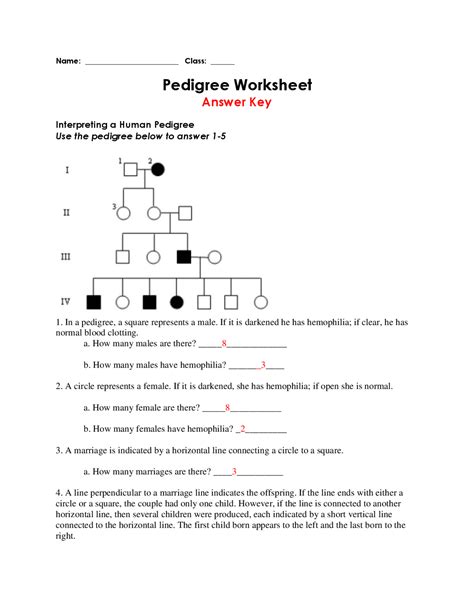 Genetic Pedigree Worksheet Answer Key - Printable Word Searches