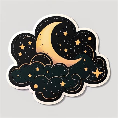 Premium Photo | Starry Night Serenity Simple Moon Clouds and Stars Sticker