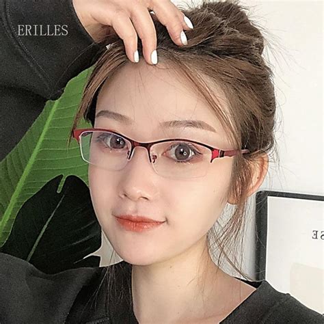 Metal Half Frame Finished Myopia Glasses Women Nearsighted Eyeglasses ...