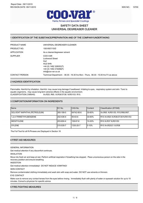 SAFETY DATA SHEET UNIVERSAL DEGREASER ... - Resto Coatings