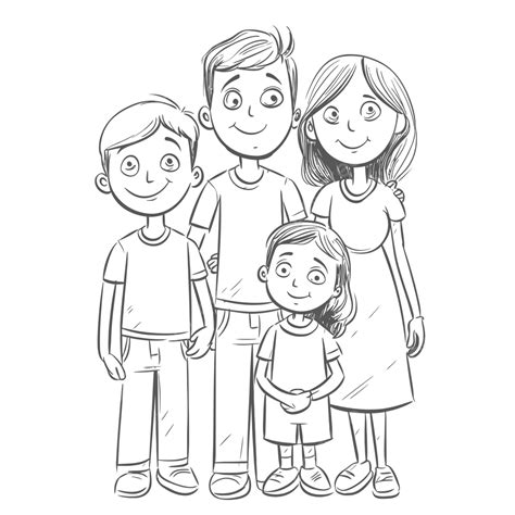 Cartoon Family Line Drawing Coloring Page Outline Sketch Vector, Family ...