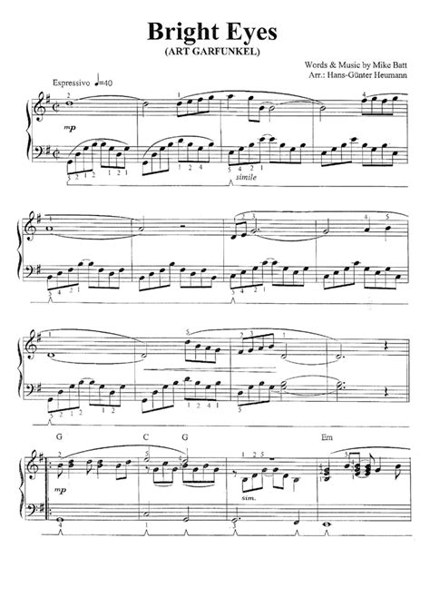 BRIGHT EYES Easy Piano Sheet music | Easy Sheet Music