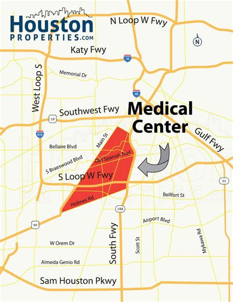 Houston medical center map - Map of Houston medical center (Texas - USA)