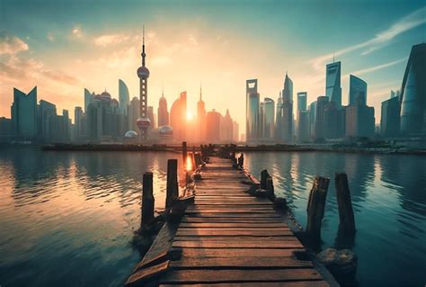 Premium Photo | Sunrise over the shanghai city skyline