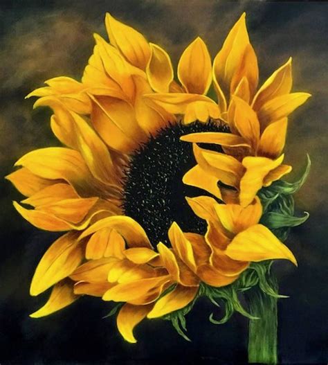 Sunflower Painting Original on Canvas, Large Flower Landscape, Floral ...