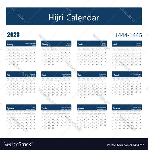 2023 Calendar Hijri Royalty Free Vector Image VectorStock, 49% OFF