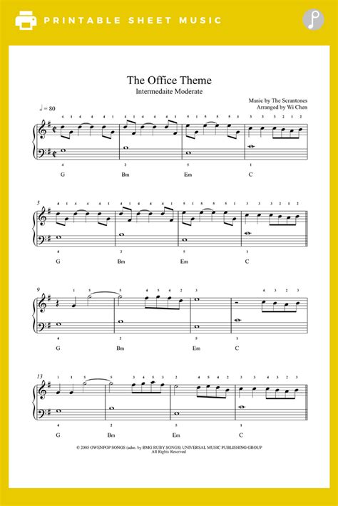 The Office Theme by Michael Scott Fan Club Piano Sheet Music ...