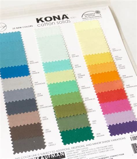 Kona Color Card, NEW 2019 Kona 25 colors, Kona Swatches, Cotton Solid ...