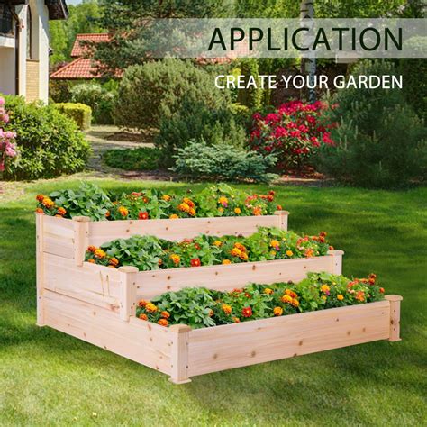 3-Tier Wooden Raised Elevated Garden Bed Planter Box Kit Flower ...