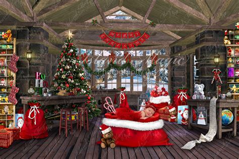 Santas Workshop with Toy Bag Seat / North Pole Digital Background ...