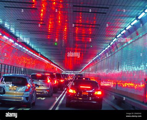 Late afternoon traffic inside Holland Tunnel connecting New York City ...