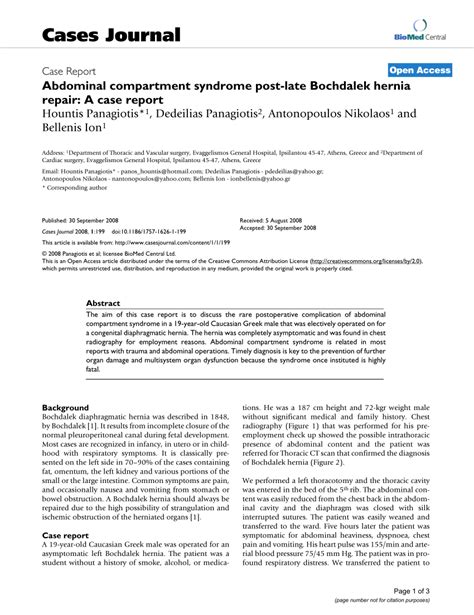 (PDF) Abdominal compartment syndrome post-late Bochdalek hernia repair ...