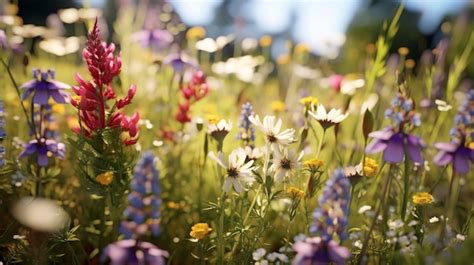 Premium AI Image | A photo of a closeup of a wildflower meadow