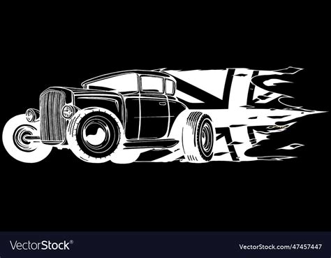 Hot rod car in white line on black background Vector Image