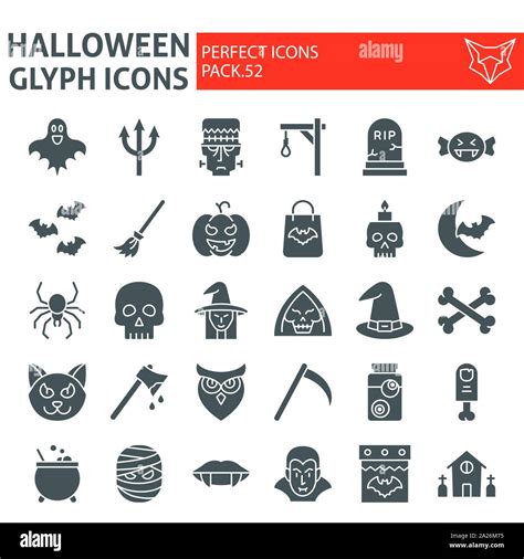 Halloween glyph icon set, horror symbols collection, vector sketches ...