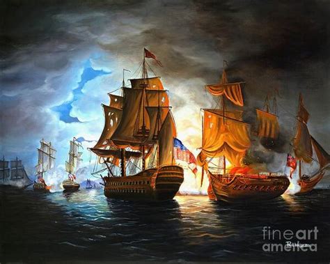 Bonhomme Richard Engaging The Serapis In Battle Art Print by Paul Walsh