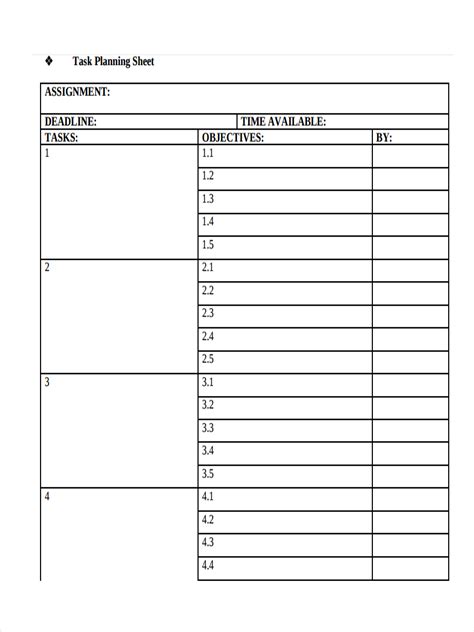 Printable Task List Sheet