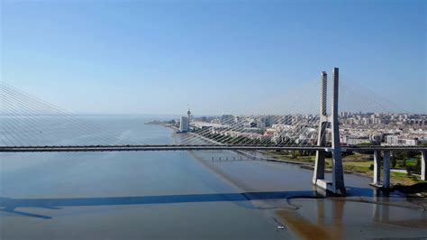 Aerial View Of Vasco Da Gama Bridge In Lisbon Stock Video Footage 00:15 ...