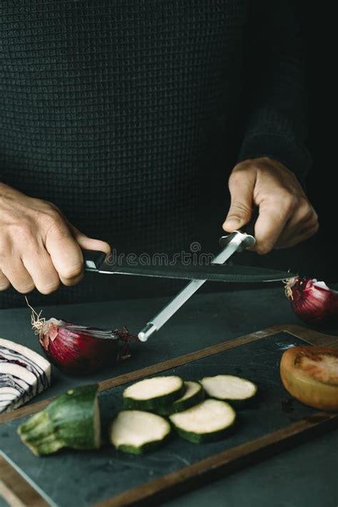 Man Steeling a Kitchen Knife Stock Photo - Image of culinary, honing ...