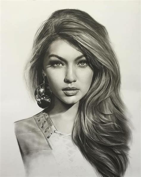 Gigi Hadid Drawing - pencil.portrait drawing — Gigi Hadid portrait ...