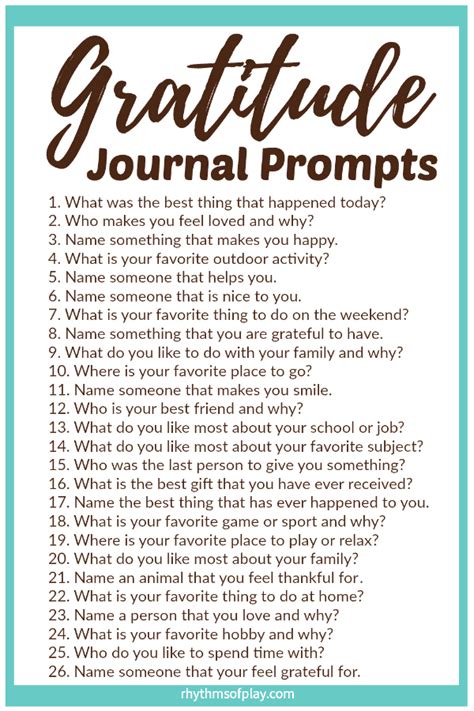 Gratitude Journal Prompts Printable - Rhythms of Play