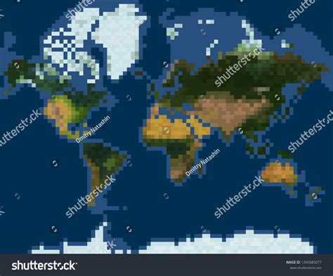 Pixel Art Style Illustration World Physical Map Stock Vector By ...