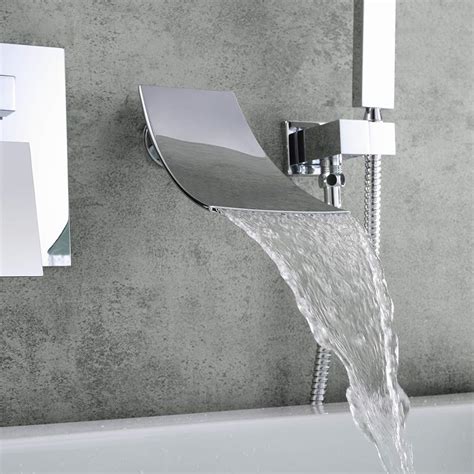 Waterfall Wall-Mount Tub Faucet with Handheld Shower Head Chrome ...