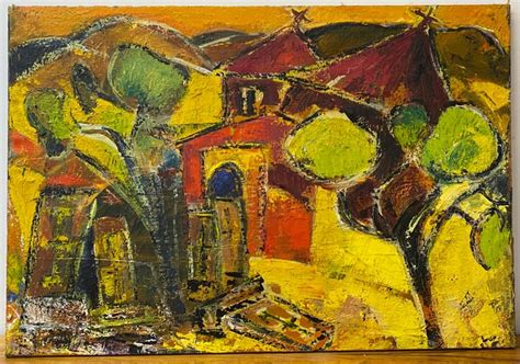 Unknown - Vintage Abstract Village Scene Oil Painting 20th Century at ...