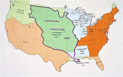 Map showing the expansion of the United States with the Louisiana ...