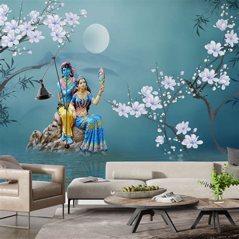 Radha Krishna Wall Mural, Indian Wallpaper Luxury Decor, Lord Krishna ...