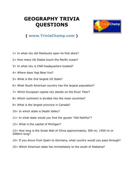 Daily Caring: Geography Trivia Questions For Kids