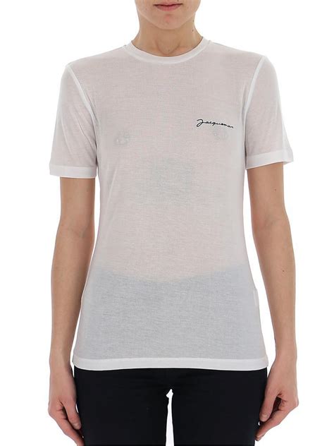 Jacquemus Logo Embroidered Crewneck T-shirt in White - Lyst