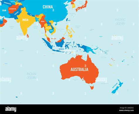 Australia and Southeast Asia map - 4 bright color scheme. High detailed ...