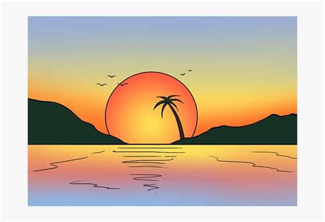 How To Draw A Sunset Really Easy Drawing Tutorial Png - Drawing PNG ...