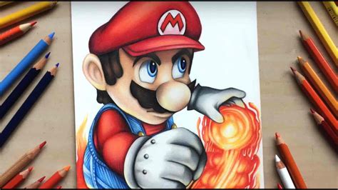 Drawing Mario from Nintendo using coloured pencils - YouTube