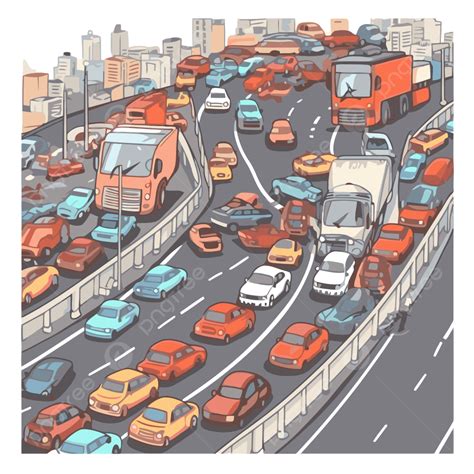 Traffic Jam Vector, Sticker Clipart Urban Traffic Illustration Drawing ...