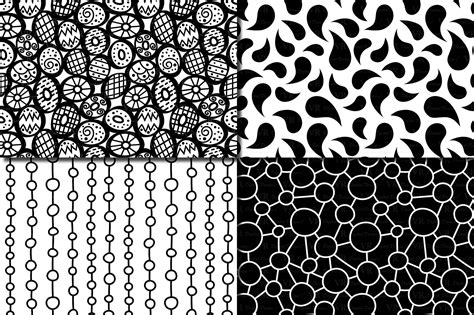 Black and White hand drawn seamless doodle patterns (217936) | Patterns ...