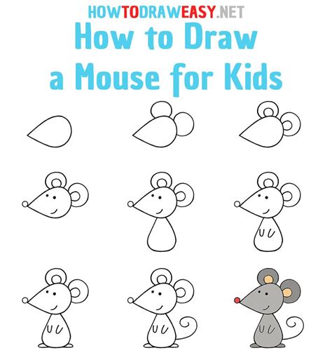 How to Draw a Mouse Step by Step | Drawing lessons for kids, Easy ...