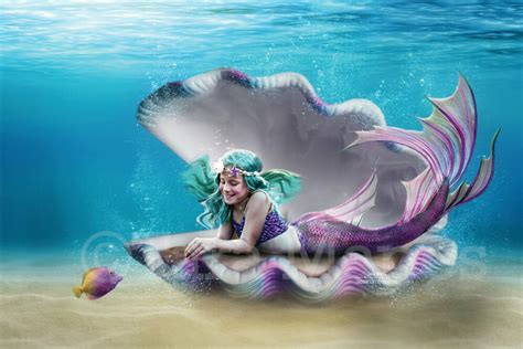 Mermaid Clam - Mermaid Underwater Scene - Ocean Floor- Digital ...