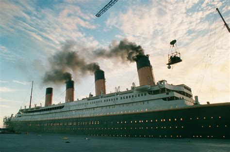 Crane shot of the massive Titanic set built for the James Cameron film ...