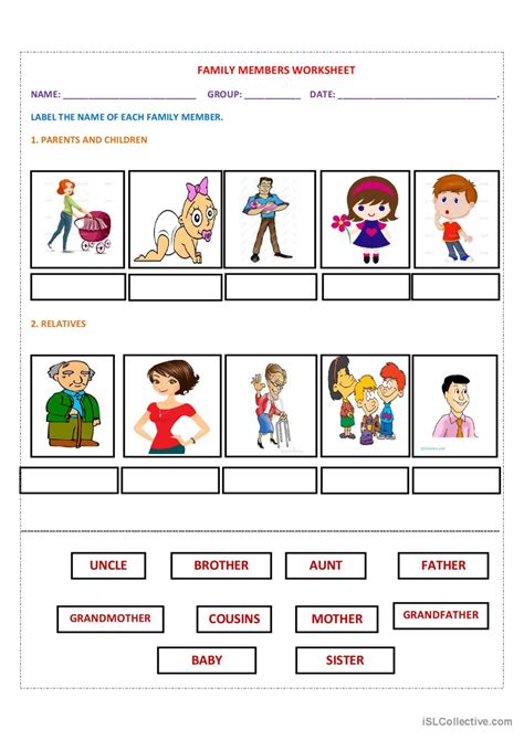 Family Members picture description: English ESL worksheets pdf & doc