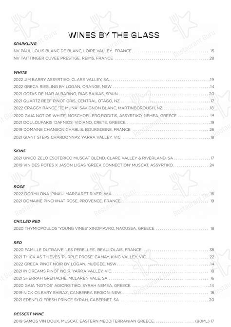 Menu at GRECA restaurant, Fortitude Valley